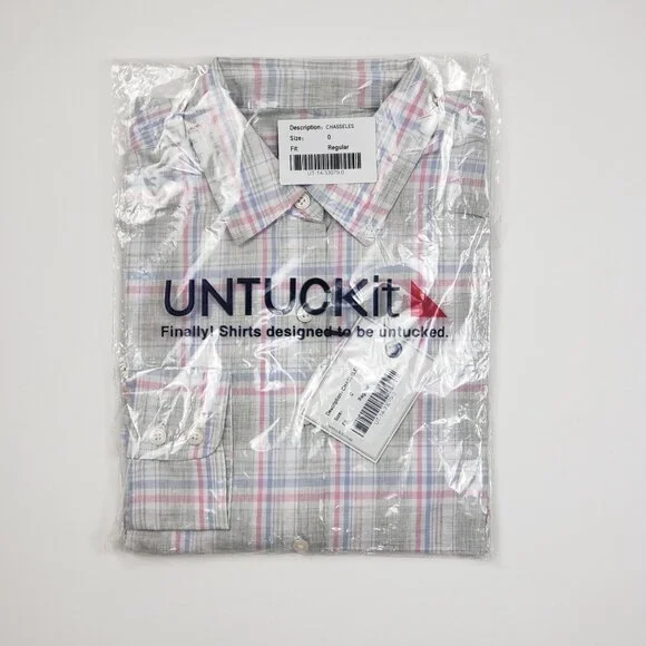 UNTUCKit Chasseles Cotton LS Shirt Lt Blue Green Pink Plaid Womens 0 Regular Fit - Picture 10 of 16